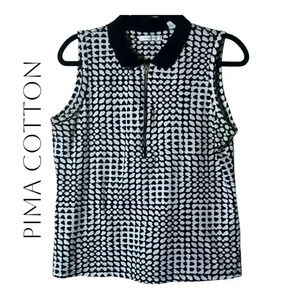 2028.‎ PRIMA COTTON SLEEVELESS COLLARED 1/4 ZIP TOP SEE MEASUREMENTS FOR SIZE